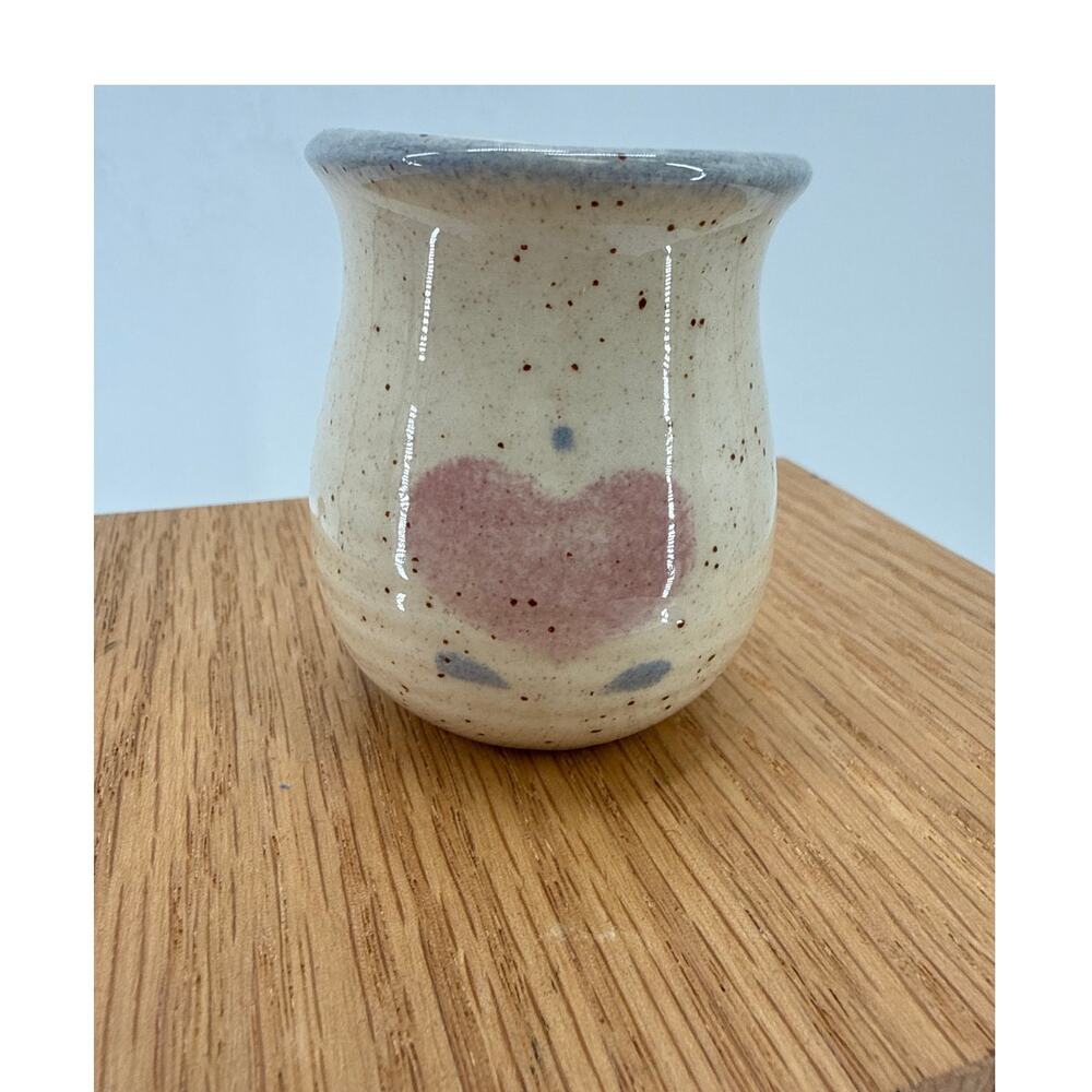 Country Cottage Pottery Toothpick Holder Heart Speckled Stoneware Vintage